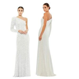 Mac Duggal White Sequined One Shoulder Trumpet Dress Size 4 New with Tags NWT